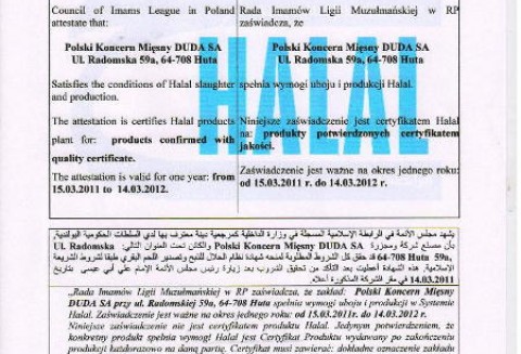 PKM DUDA S.A. z certyfikatem uboju HALAL